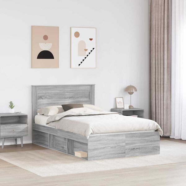 vidaXL Cadre de lit Gris Sonoma 135 x 190 cm Bois de pin massif