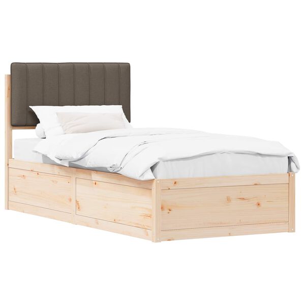 vidaXL Cadre de lit avec t&ecirc;te de lit rembourr&eacute;e Taupe 90 x 200 cm