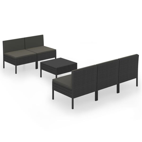vidaXL Salon de jardin 6 pcs avec coussins r&eacute;sine tress&eacute;e noir