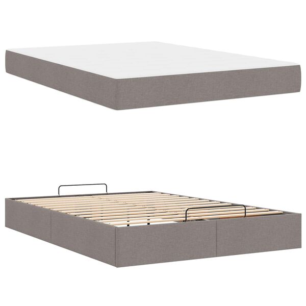 vidaXL Cadre de lit avec matelas avec matelas 2 pcs Taupe tissu
