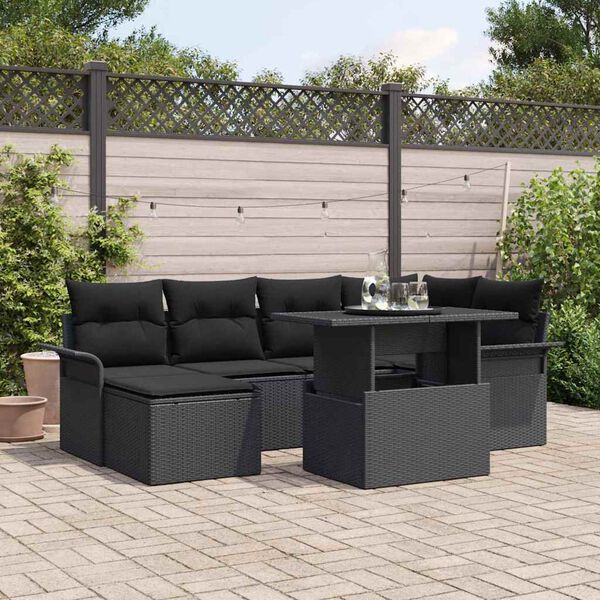 vidaXL Ensemble de canap&eacute; de jardin avec coussin 7 pcs Noir Poly rotin