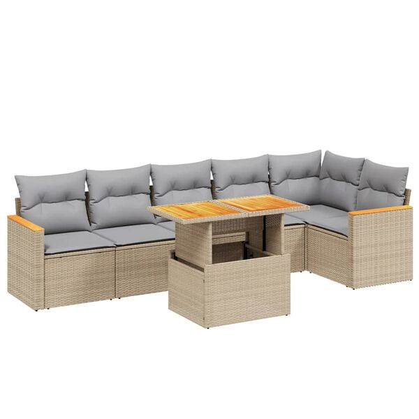 vidaXL Salon de jardin avec coussins 7 pcs beige r&eacute;sine tress&eacute;e