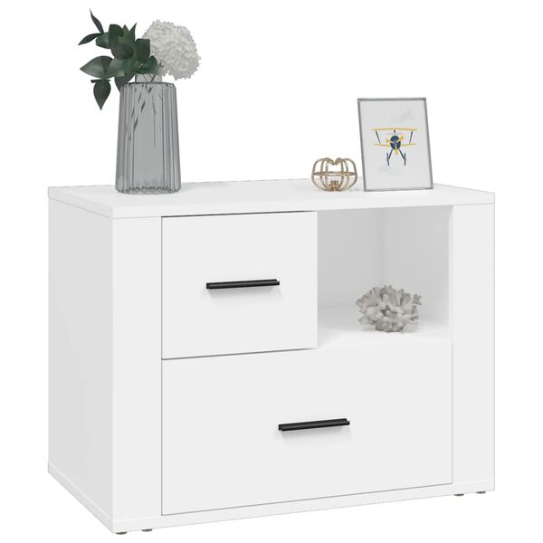 vidaXL Table de chevet Blanc 60x36x45 cm Bois d'ing&eacute;nierie