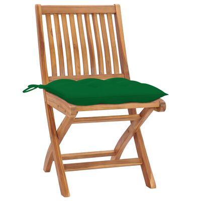 vidaXL Chaises de jardin lot de 2 et coussins vert Bois de teck massif