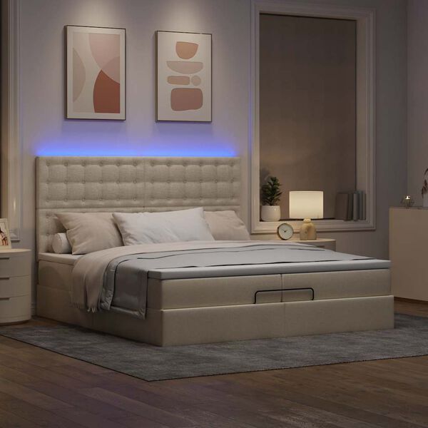 VidaXL Cadre de lit ottoman avec matelas cr&egrave;me 200x200cm tissu