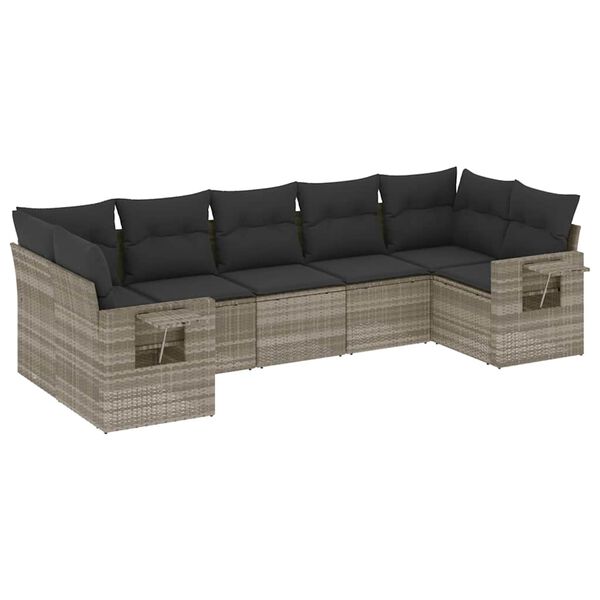 vidaXL Salon de jardin avec coussins 7 pcs gris clair r&eacute;sine tress&eacute;e