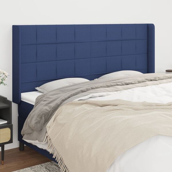 vidaXL T&ecirc;te de lit avec oreilles Bleu 163x16x118/128 cm Tissu
