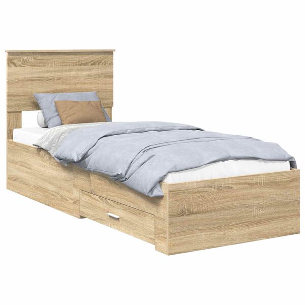 vidaXL Cadre de lit avec tiroir Sonoma Ch&ecirc;ne et Argent 75 x 190 cm