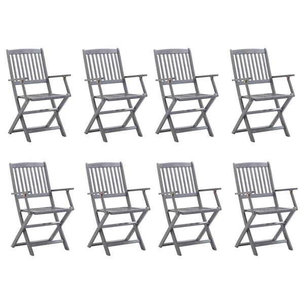 vidaXL Chaises pliables d'extérieur lot de 8 et coussins Bois d'acacia