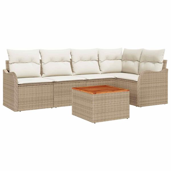 vidaXL Ensemble de canap&eacute; de jardin avec coussin 6 pcs Beige polyrotin