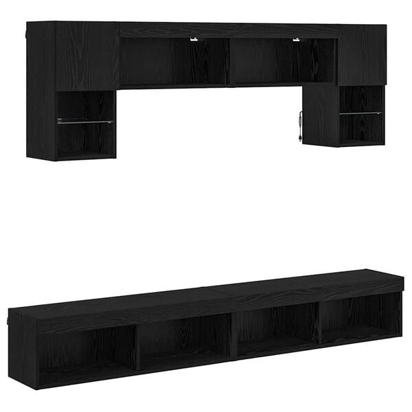 vidaXL Unit&eacute;s murales TV avec LED 6 pcs Ch&ecirc;ne noir Bois d'ing&eacute;nierie