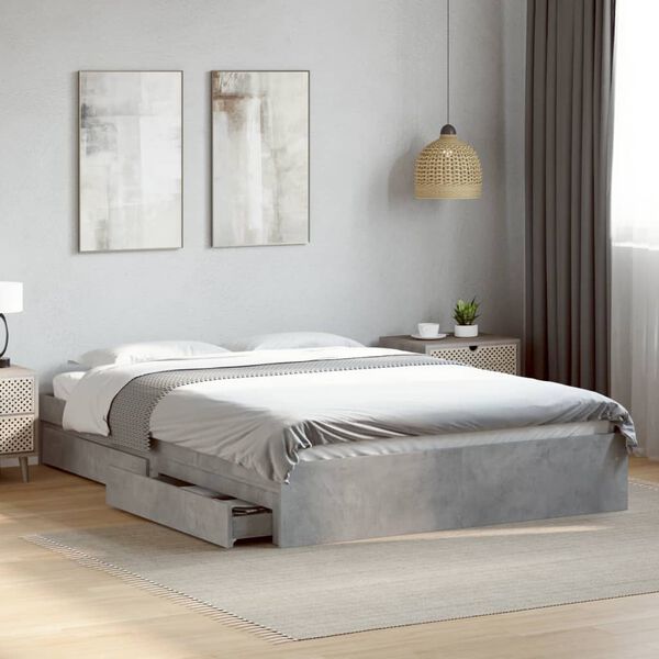 vidaXL Cadre de lit avec tiroirs sans matelas gris b&eacute;ton 160x200 cm