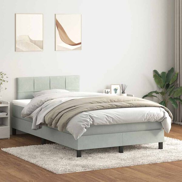 vidaXL Sommier &agrave; lattes de lit et matelas gris clair 120x220cm velours