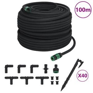 vidaXL Tuyau d'arrosage de jardin noir 0,6" 100 m caoutchouc