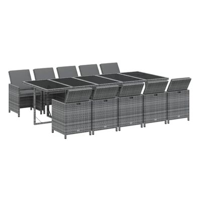 vidaXL Ensemble à manger de jardin coussins 11 pcs Résine tressée Gris