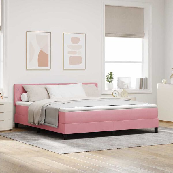 vidaXL Lit &agrave; ressort LED avec matelas Rose 180 x 200 cm Velours