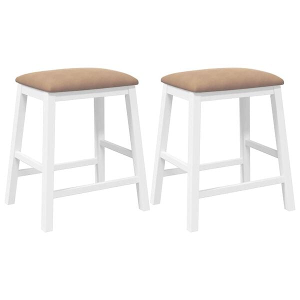 vidaXL Chaises de bar avec coussins 2 pcs blanc bois massif d'h&eacute;v&eacute;a
