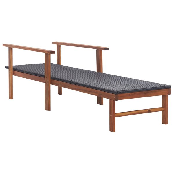 vidaXL Chaise longue R&eacute;sine tress&eacute;e et bois d'acacia massif Noir