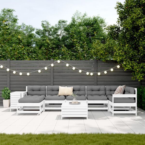 vidaXL Salon de jardin 9 pcs blanc bois de pin massif