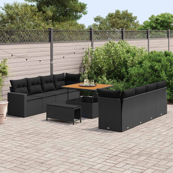 vidaXL Ensemble de canap&eacute; de jardin avec coussin 12 pcs Noir polyrotin