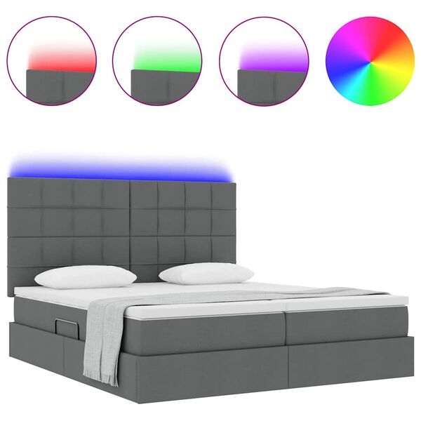 vidaXL Lit avec des lumi&egrave;res &agrave; LED Gris fonc&eacute; 200 x 200 cm tissu