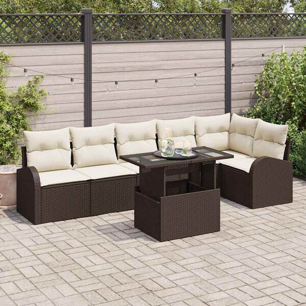 vidaXL Ensemble de canap&eacute; de jardin 7 pcs Marron et cr&egrave;me polyrotin