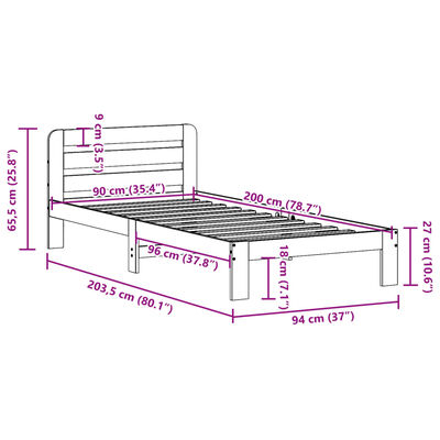 vidaXL Cadre de lit sans matelas blanc 90x200 cm bois de pin massif