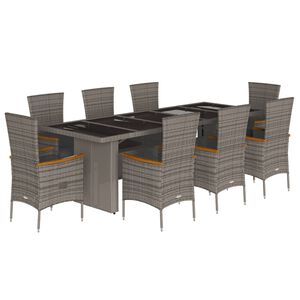 vidaXL Ensemble &agrave; manger de jardin 9 pcs coussins gris r&eacute;sine tress&eacute;e