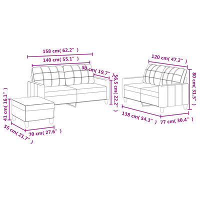 vidaXL Ensemble de canapés 3 pcs avec coussins Noir Similicuir