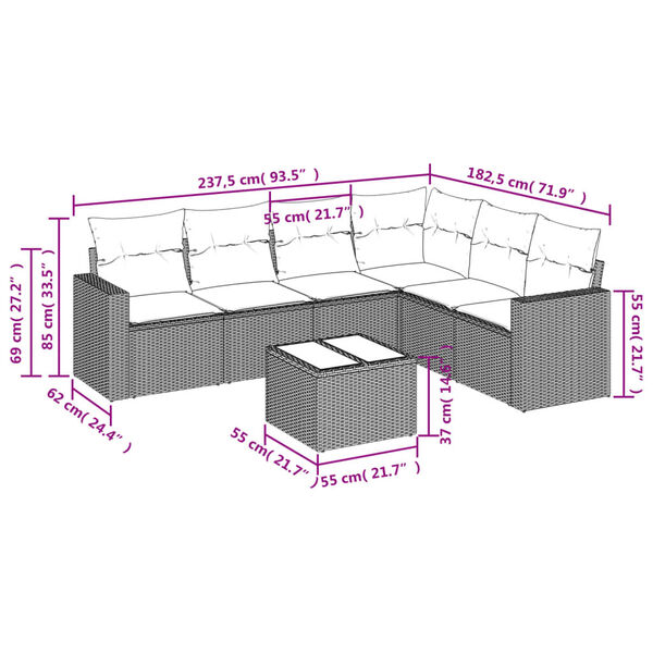 vidaXL Salon de jardin avec coussins 7 pcs beige r&eacute;sine tress&eacute;e