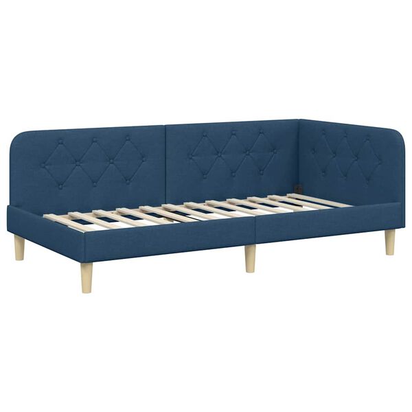 vidaXL Cadre de lit d'angle avec t&ecirc;te de lit Bleu 100 x 200 cm tissu