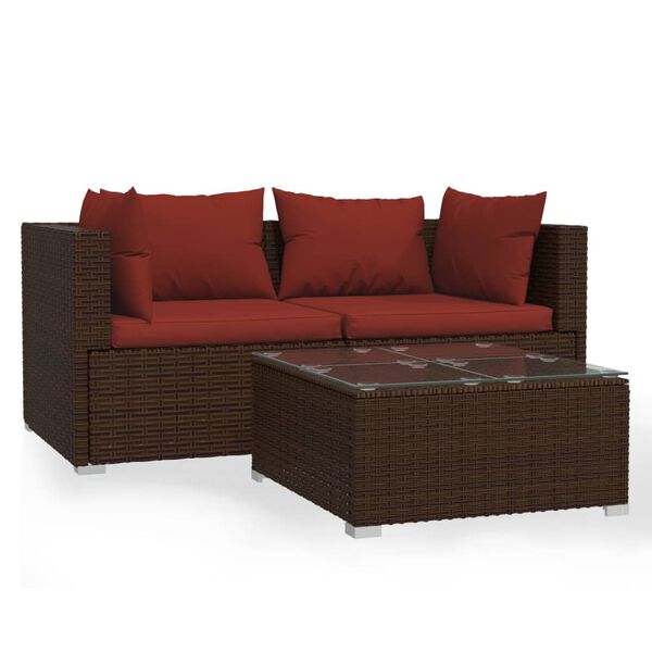 vidaXL Salon de jardin 3 pcs avec coussins Marron R&eacute;sine tress&eacute;e
