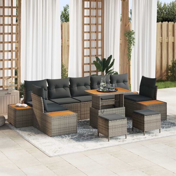 vidaXL Ensemble de canap&eacute; de jardin 10 pcs Gris Poly rotin