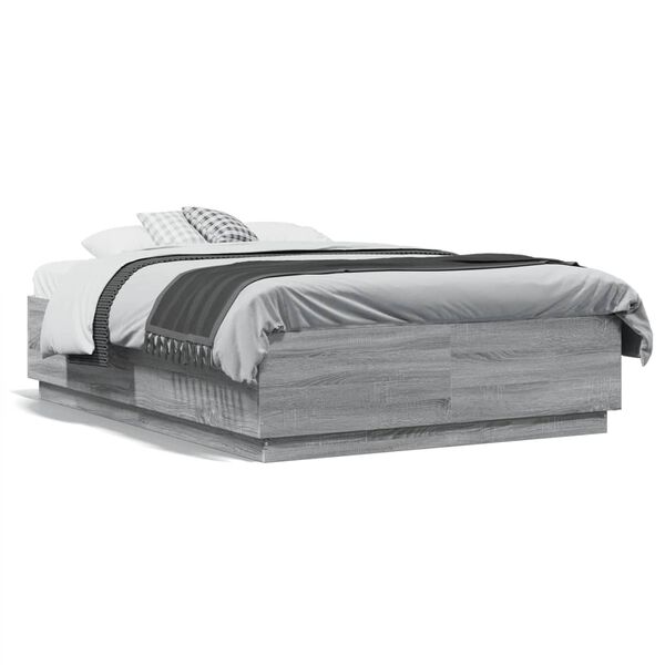 vidaXL Cadre de lit sans matelas sonoma gris 135x190 cm