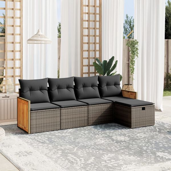 vidaXL Salon de jardin 5 pcs avec coussins gris r&eacute;sine tress&eacute;e