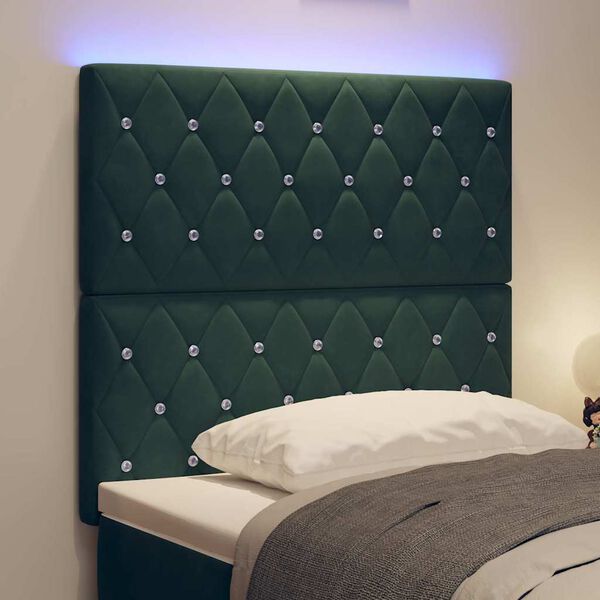vidaXL T&ecirc;te de lit LED avec t&ecirc;te de lit Vert fonc&eacute; 90 cm Polyester