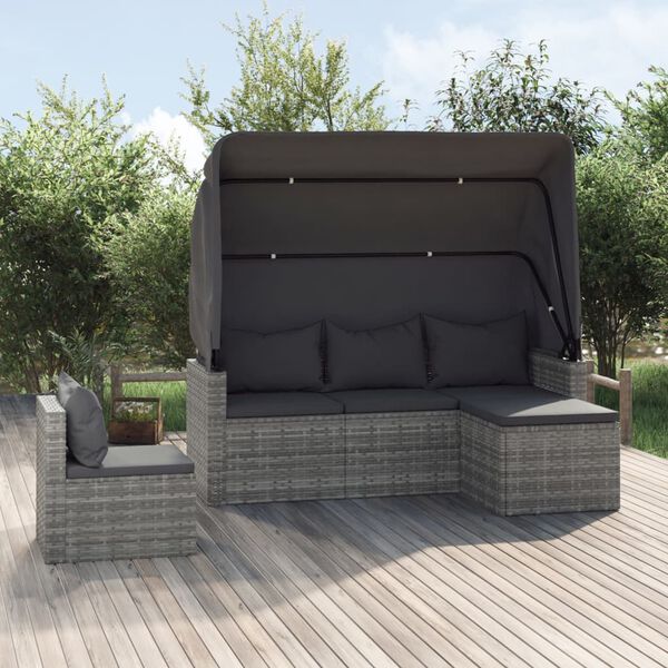 vidaXL Salon de jardin 4 pcs avec coussins gris r&eacute;sine tress&eacute;e