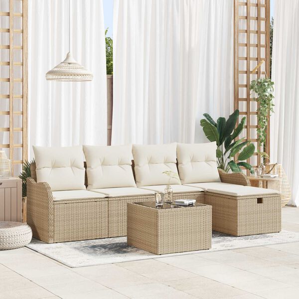 vidaXL Ensemble de canap&eacute; de jardin 6 pcs Beige Poly rotin