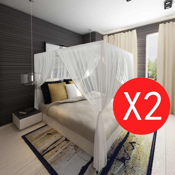 vidaXL Moustiquaire de lit carr&eacute; 3 ouvertures 2 pcs
