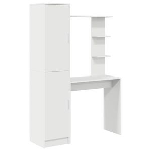 vidaXL Bureau avec &eacute;tag&egrave;re avec stockage avec porte 2 pi&egrave;ces Blanc