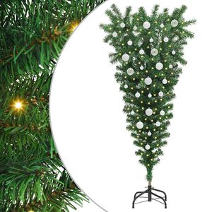 vidaXL Arbre de No&euml;l artificiel pr&eacute;-&eacute;clair&eacute; &agrave; l'envers avec ensemble de boules