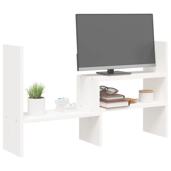 vidaXL Support pour moniteur Blanc (39-72)x17x43 cm Bois de pin solide