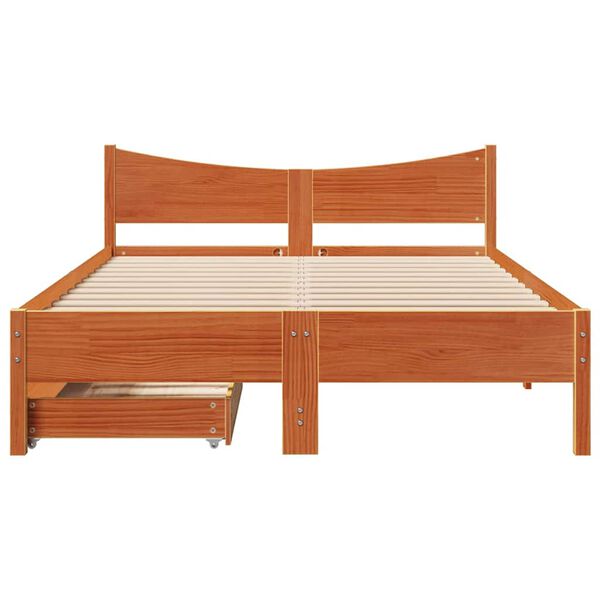vidaXL Cadre de lit avec tiroirs cire marron 135x190cm bois pin massif