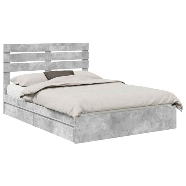 vidaXL Lit de Rangement Gris b&eacute;ton 140 x 190 cm Bois d'ing&eacute;nierie
