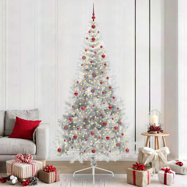 vidaXL Sapin de No&euml;l artificiel pr&eacute;-&eacute;clair&eacute; Argent 240 cm PET