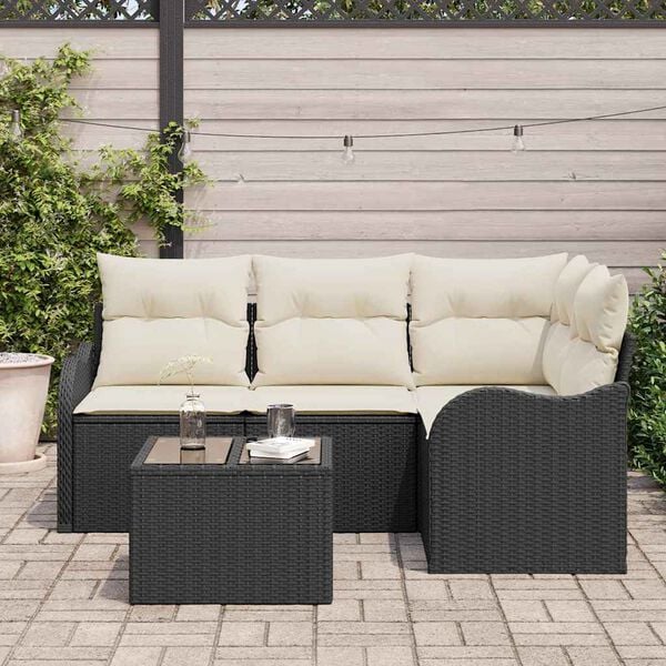 vidaXL Ensemble de canap&eacute; de jardin 5 pcs Noir polyrotin