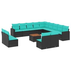 vidaXL Salon de jardin avec coussins 14 pcs noir r&eacute;sine tress&eacute;e