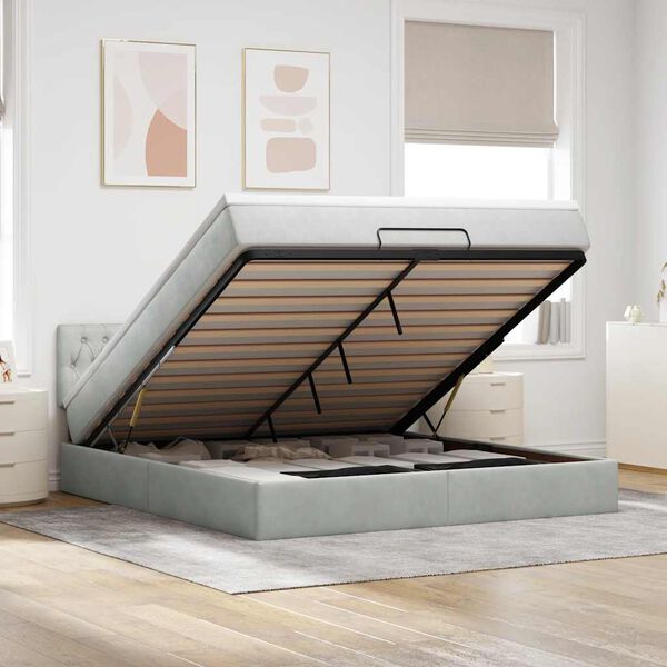 VidaXL Cadre de lit ottoman avec matelas gris clair 160x200 cm velours