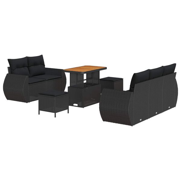 vidaXL Ensemble de canap&eacute; de jardin avec coussin 8 pcs Noir polyrotin