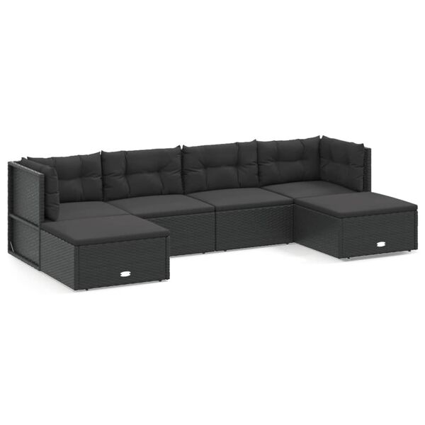 vidaXL Salon de jardin 6 pcs avec coussins Noir R&eacute;sine tress&eacute;e